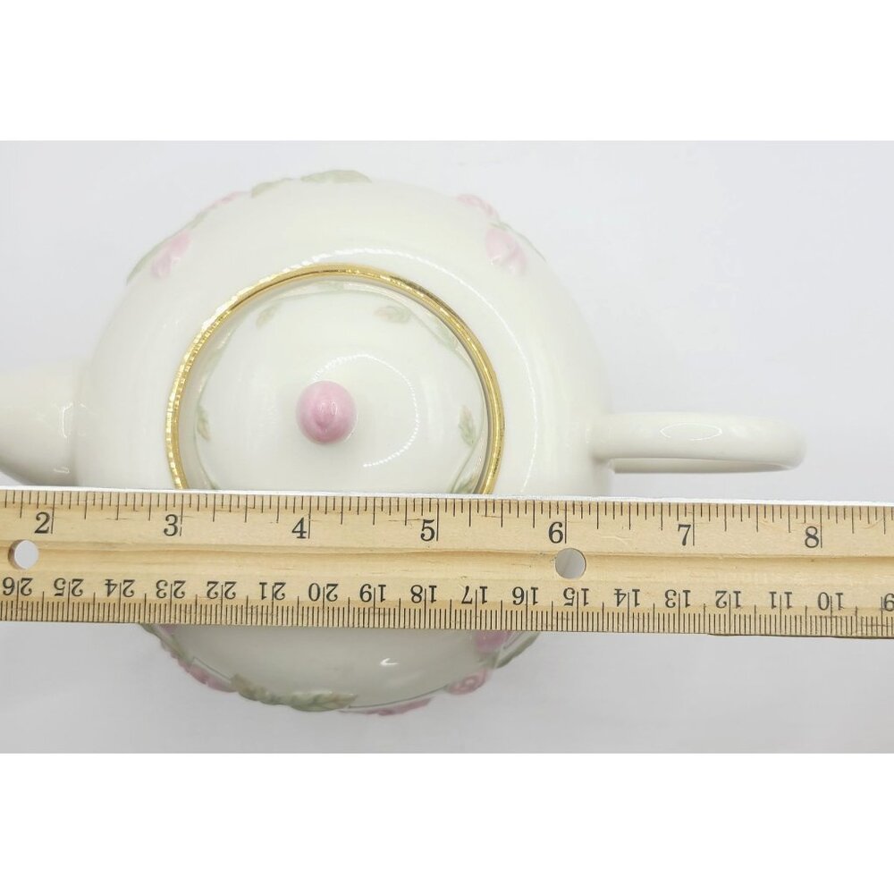 Lenox Great Giftables Rose Vine Teapot Porcelain Pink Rose Gold Trim Floral - Picture 13 of 14